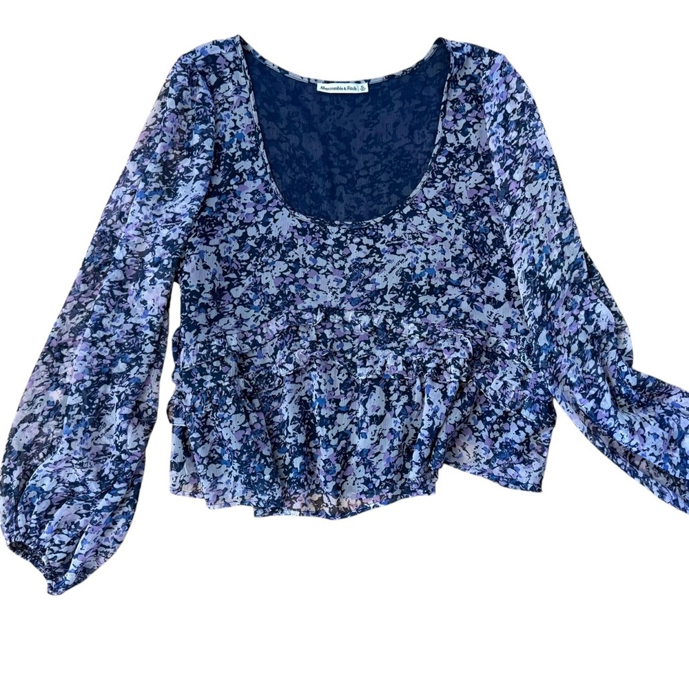 Abercrombie & Fitch Floral Balloon Sleeve Scoop Neck Flowy Blouse XL